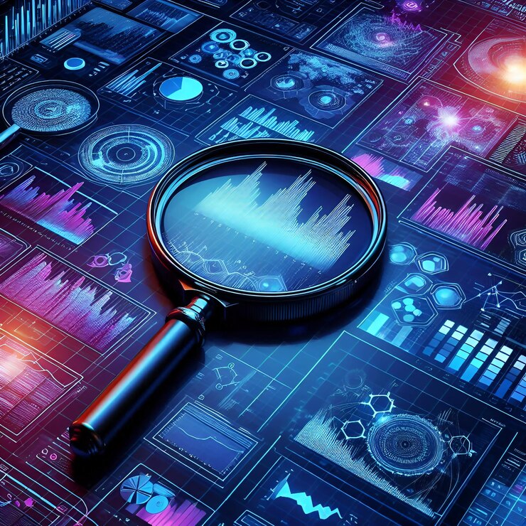 Data analysis search engine optimization or SEO magnifier charts graphs