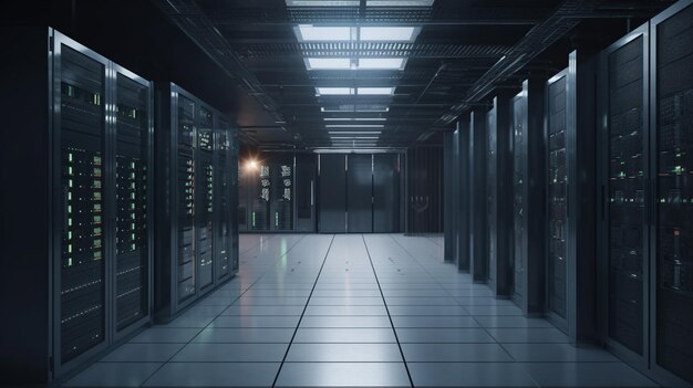 Data center della sala server Backup mining che ospita il mainframe generativo ai