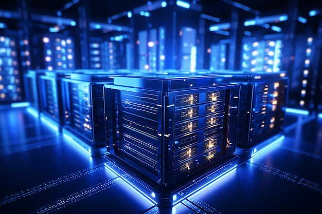 Data center della sala server Backup mining hosting mainframe e rack di computer con informazioni di archiviazione