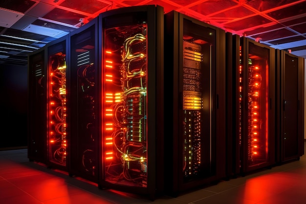 Data center della sala server di rete con molta luce