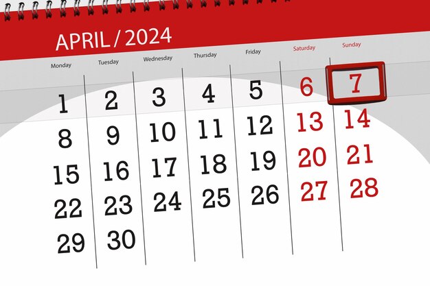 Data di scadenza del calendario 2024 giorno mese pagina organizzatore data aprile domenica numero 7