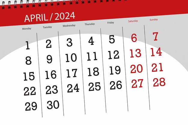 Data di scadenza del calendario 2024 giorno mese pagina organizzatore data aprile