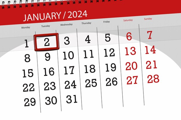 Data di scadenza del calendario 2024 giorno mese pagina organizzatore data gennaio martedì numero 2