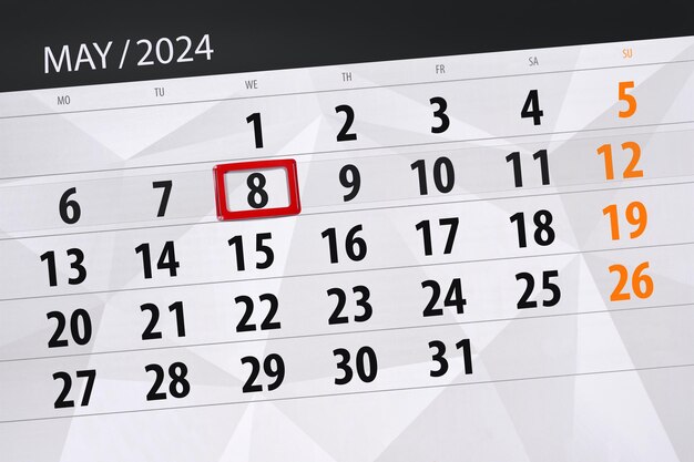 Data di scadenza del calendario 2024 giorno mese pagina organizzatore data maggio mercoledì numero 8