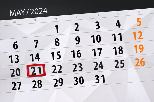 Data di scadenza del calendario 2024 giorno mese pagina organizzatore data Martedì 21 maggio