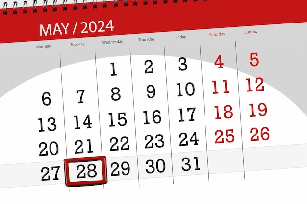 Data di scadenza del calendario 2024 giorno mese pagina organizzatore data Martedì 28 maggio