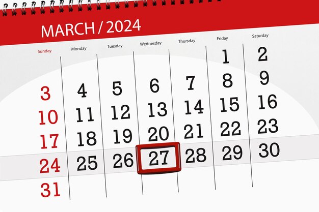 Data di scadenza del calendario 2024 giorno mese pagina organizzatore data marzo mercoledì numero 27