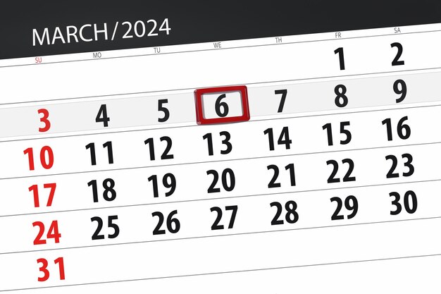 Data di scadenza del calendario 2024 giorno mese pagina organizzatore data marzo mercoledì numero 6