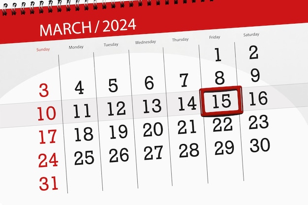 Data di scadenza del calendario 2024 giorno mese pagina organizzatore data marzo venerdì numero 15