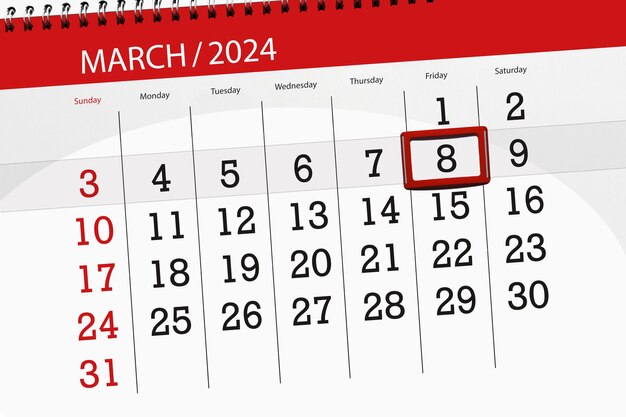 Data di scadenza del calendario 2024 giorno mese pagina organizzatore data marzo venerdì numero 8