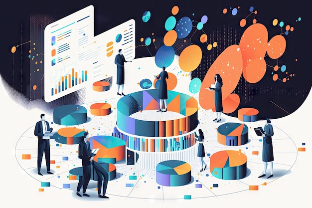 data mining project with team of data experts working together to analyze and interpret complex data sets created with generative ai