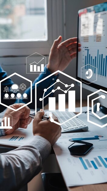 Data science analyst working with statistics and report on computer