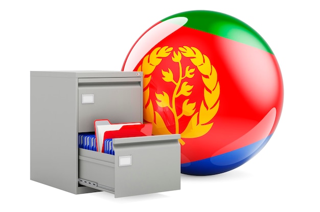 Database dalam konsep Eritrea Folder dalam lemari arsip dengan bendera Eritrea 3D rendering