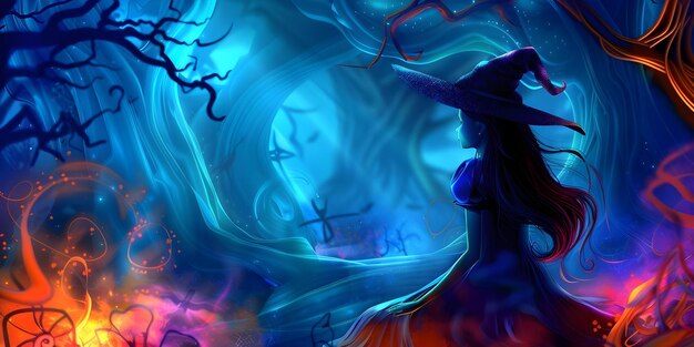 Dated Spooky Witch Girl in a Dark Mystical World Concept Animazione 3D Spooky Witch Girl Dark Mysterious World (La strega spaventosa in un mondo mistico oscuro)