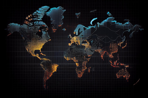 Dati in tutto il mondo illustrazione della mappa del mondogenerativa ai