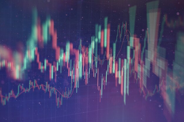 dati su un monitor che include di Market Analyze. Grafici a barre, diagrammi, dati finanziari. Grafico Forex.