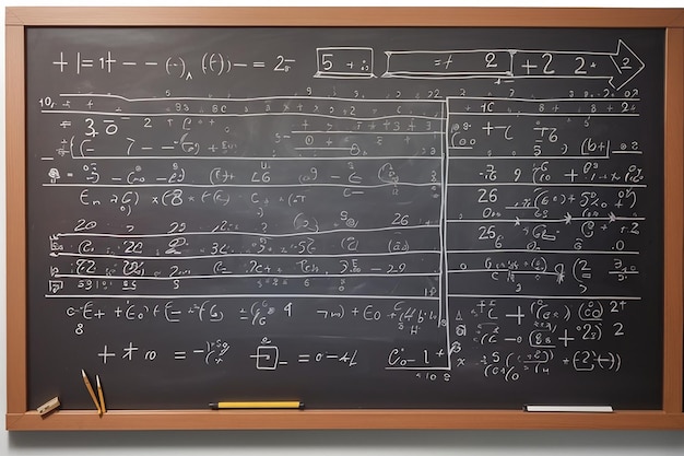 davanti a una lavagna piena di equazioni per un prodotto educativo