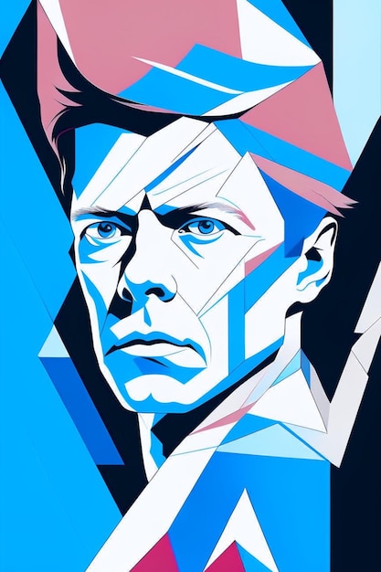 David Bowie cantante musicista compositore ritratto illustrazione stile low poly