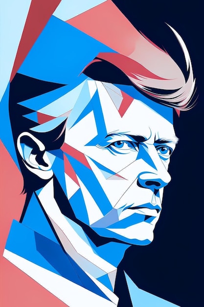 David Bowie cantante musicista compositore ritratto illustrazione stile low poly