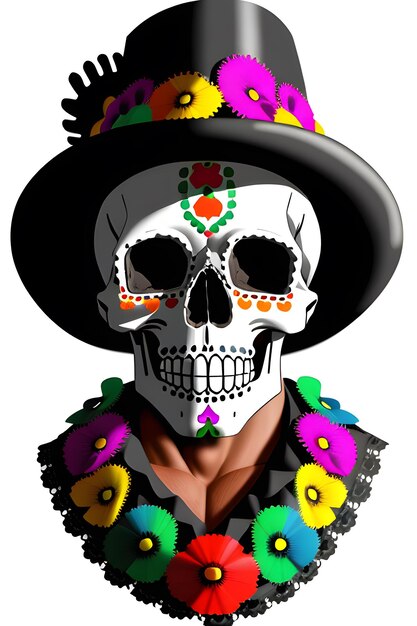 Day Of The Dead Fastival Festeggia Halloween Teschio Messicano Con Sfondo Bianco Illustrazione Generativa Ai