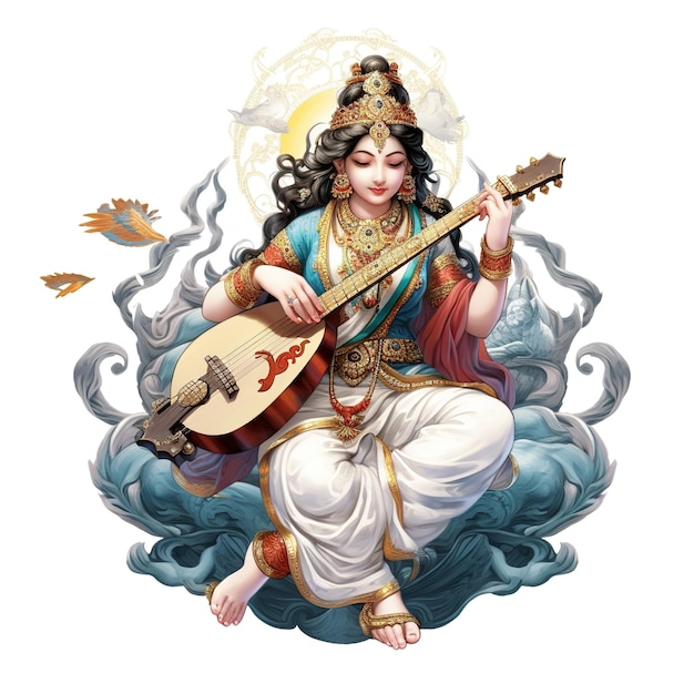 Dea della saggezza Saraswati per Vasant Panchami Generative ai