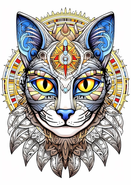 Dea Royal Cat in completo di accessori mandala modello colorato