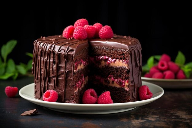 Decadente torta di tartufo di lamponi al cioccolato con ganache