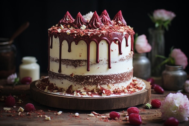 Decadente torta di velluto rosso con schegge di cioccolato