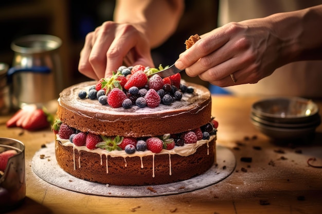 decorare la torta sul tavolo della cucina pubblicità professionale fotografia di cibo