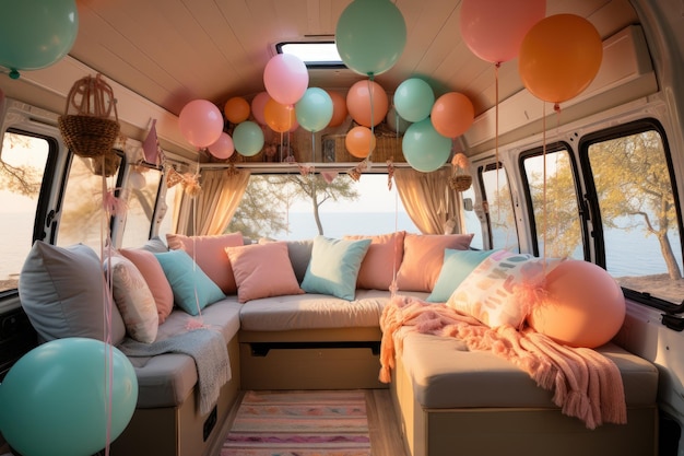 decorazione all'interno del camper, idee ispiratrici per temi dai colori pastello