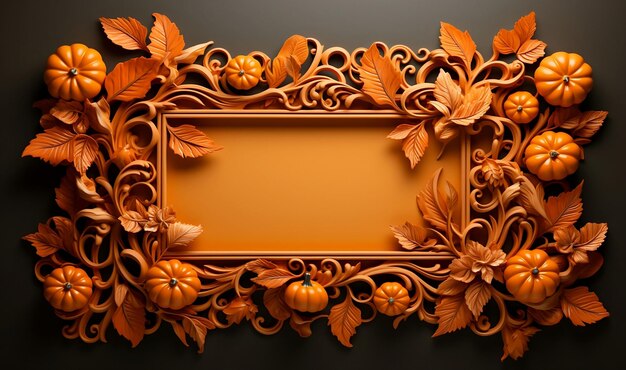 Decorazione autunnale di Halloween con foglie di acero di zucca cornice rettangolare