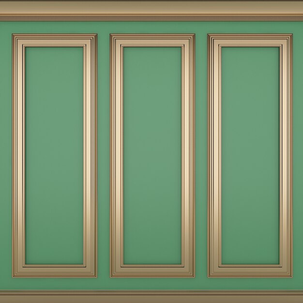 Decorazione classica parete verde, rendering 3d