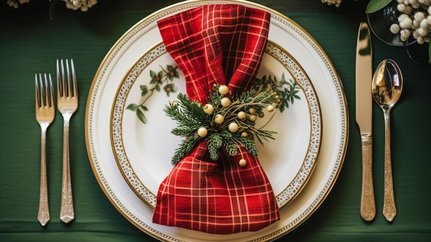 Decorazione del tavolo di Natale tavolo di vacanza paesaggio e tavolo da pranzo decorazione di eventi formali per la celebrazione familiare del Capodanno ispirazione allo stile inglese country e home