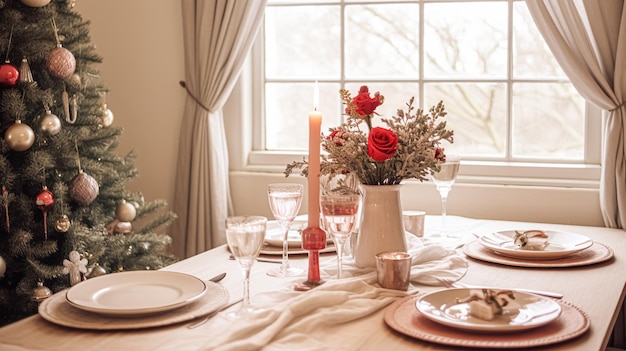 Decorazione del tavolo per la cena di famiglia festiva a casa tavolo di vacanza paesaggio e tavola formale per la celebrazione del matrimonio stile inglese country e domestico