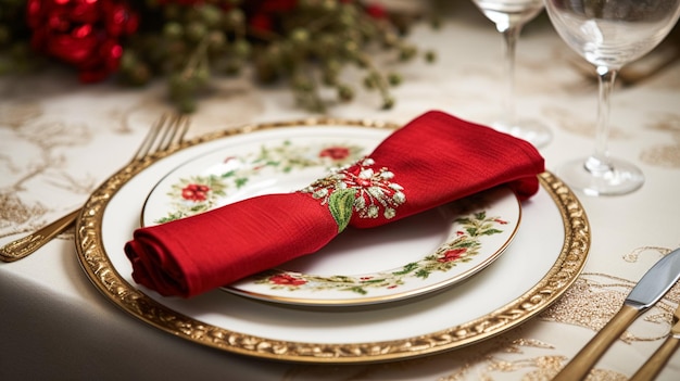 Decorazione del tavolo vacanza tavolo paesaggio e tavolo da pranzo formale per le vacanze di Natale e celebrazione di eventi ispirazione per la decorazione della campagna inglese e lo stile della casa