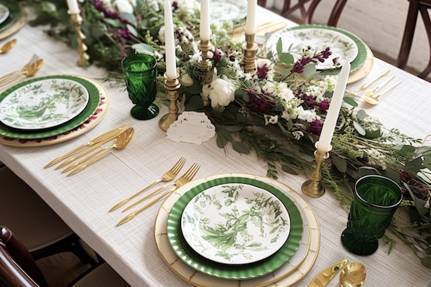 Decorazione del tavolo verde e bianco tavoli da vacanza paesaggio e tavolo da cena decorazione di eventi formali per la celebrazione della famiglia del matrimonio ispirazione per lo stile inglese country e home