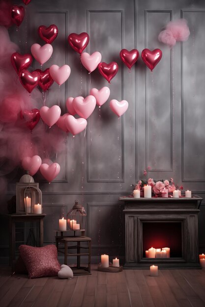 Decorazione della stanza con palloncini romantici e candele