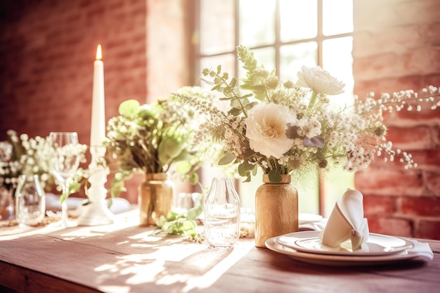 Decorazione della tavola di nozze con fiori e candele Decorazioni di nozze