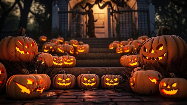 Decorazione di design di Halloween spaventoso con zucca fuori casa