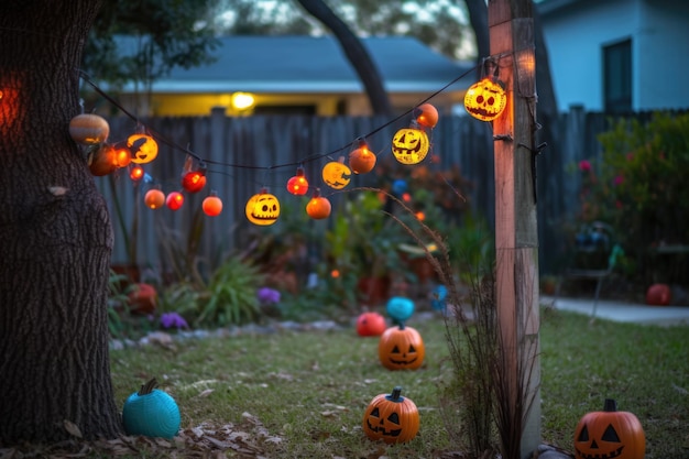 Decorazione di Halloween nel portico e nel cortile della casa