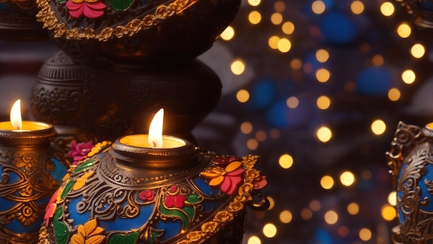 Decorazione di lampade a olio nel felice festival di Diwali