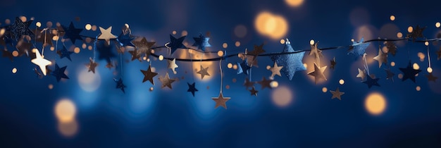 Decorazione di Natale e Capodanno 2024 su sfondo blu bellezza della stella dorata