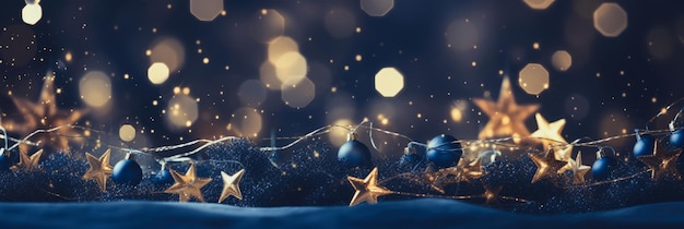 Decorazione di Natale e Capodanno 2024 su sfondo blu bellezza della stella dorata