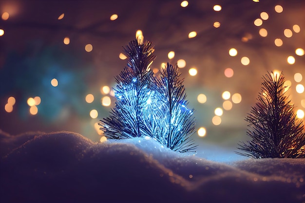 Decorazione di Natale sulla neve con luci di Natale