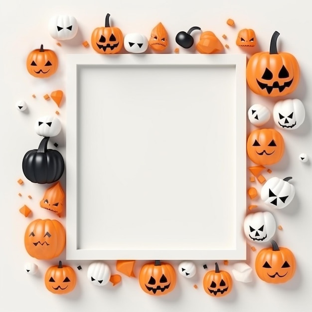 Decorazione di ornamento di Halloween attorno alla cornice bianca Spazio bianco per il testo Design minimale