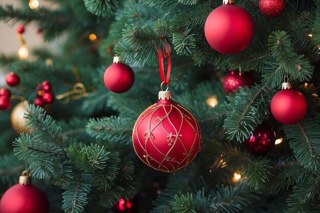 Decorazione di palla di Natale rossa sull'albero