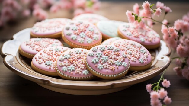 Decorazione di pan di zenzero rosa su sfondo di legno