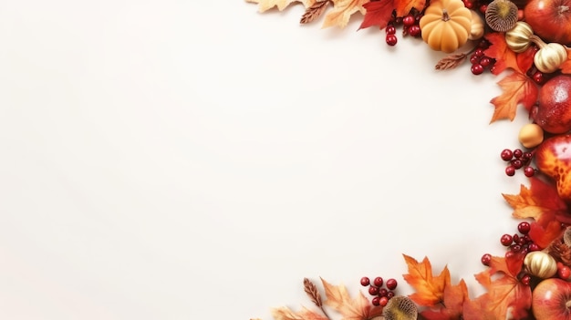 Decorazione di sfondo del Ringraziamento Decorazioni autunnali festive da zucche bacche e foglie su un bianco