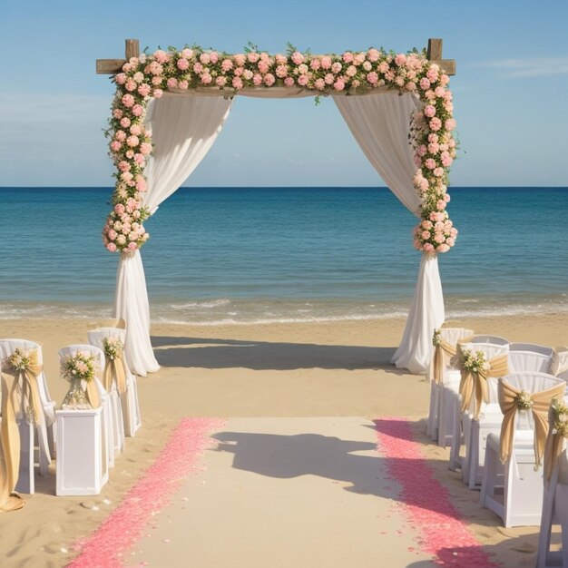 decorazione di sfondo per una cerimonia di matrimonio sulla spiaggia in un momento felice