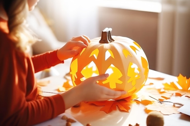 Decorazione di zucca fai da te per bambina di Halloween furba